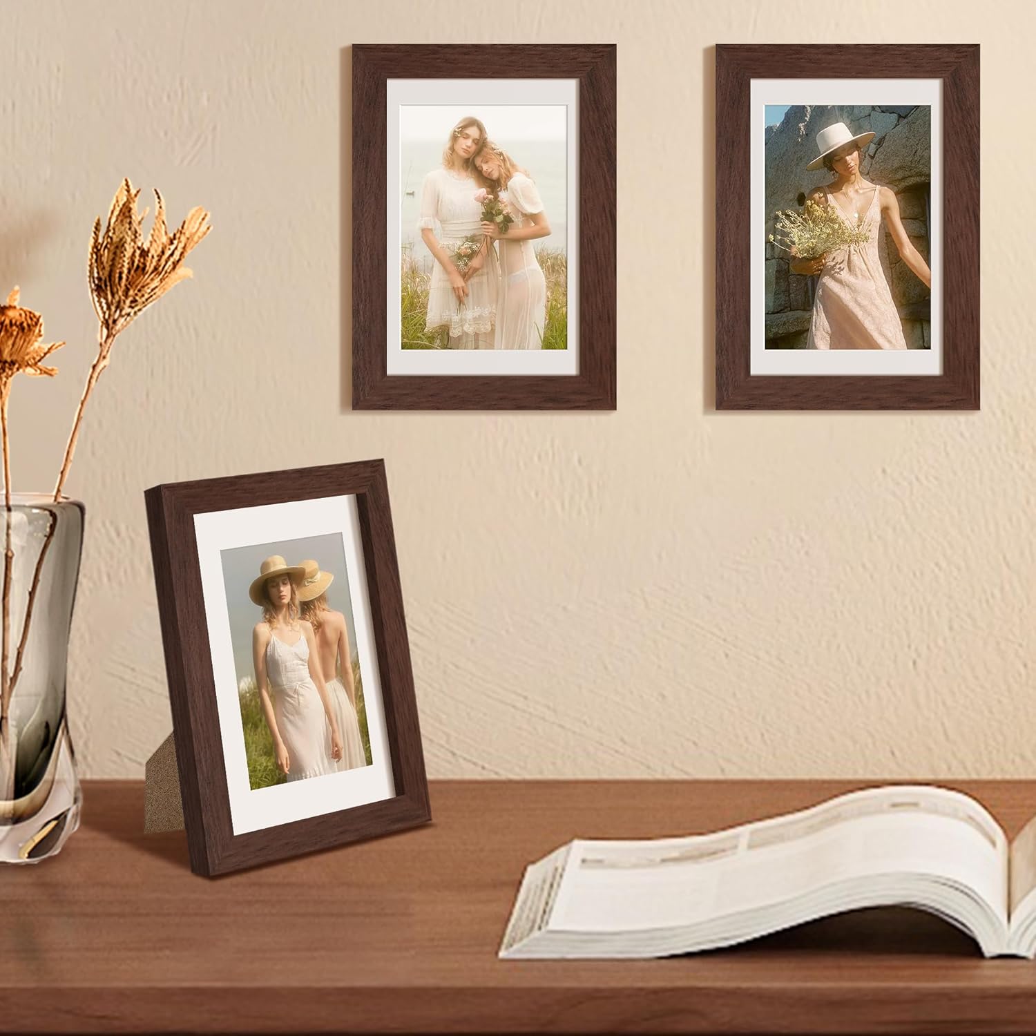Upsimples 4x6 Picture Frame - Elegant Brown Wall Hanging Frame for 3.5x5 or 4x6 Photos | 1 Pack