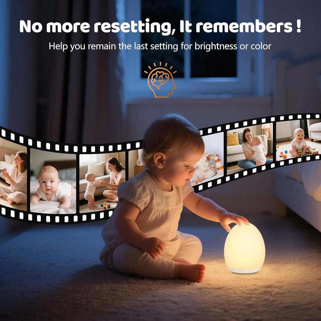 MediAcous Night Light - Soft Silicone Touch Egg Lamp with 7 Color Options & Dimming | Rechargeable Nursery Light