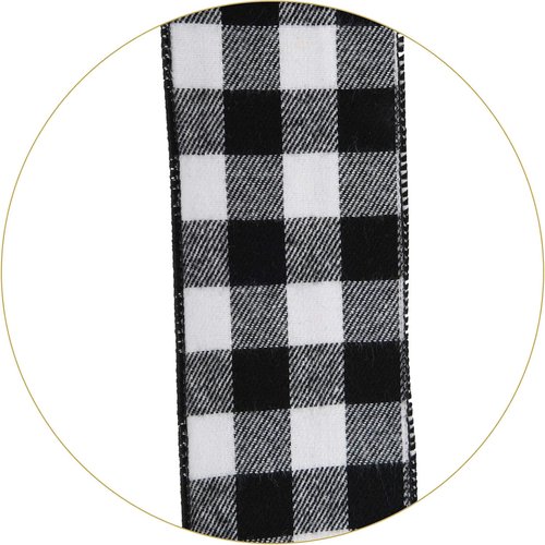 Christmas Checked Tree Topper - Large 48x13 Inch Black and White Plaid Decorative Bow