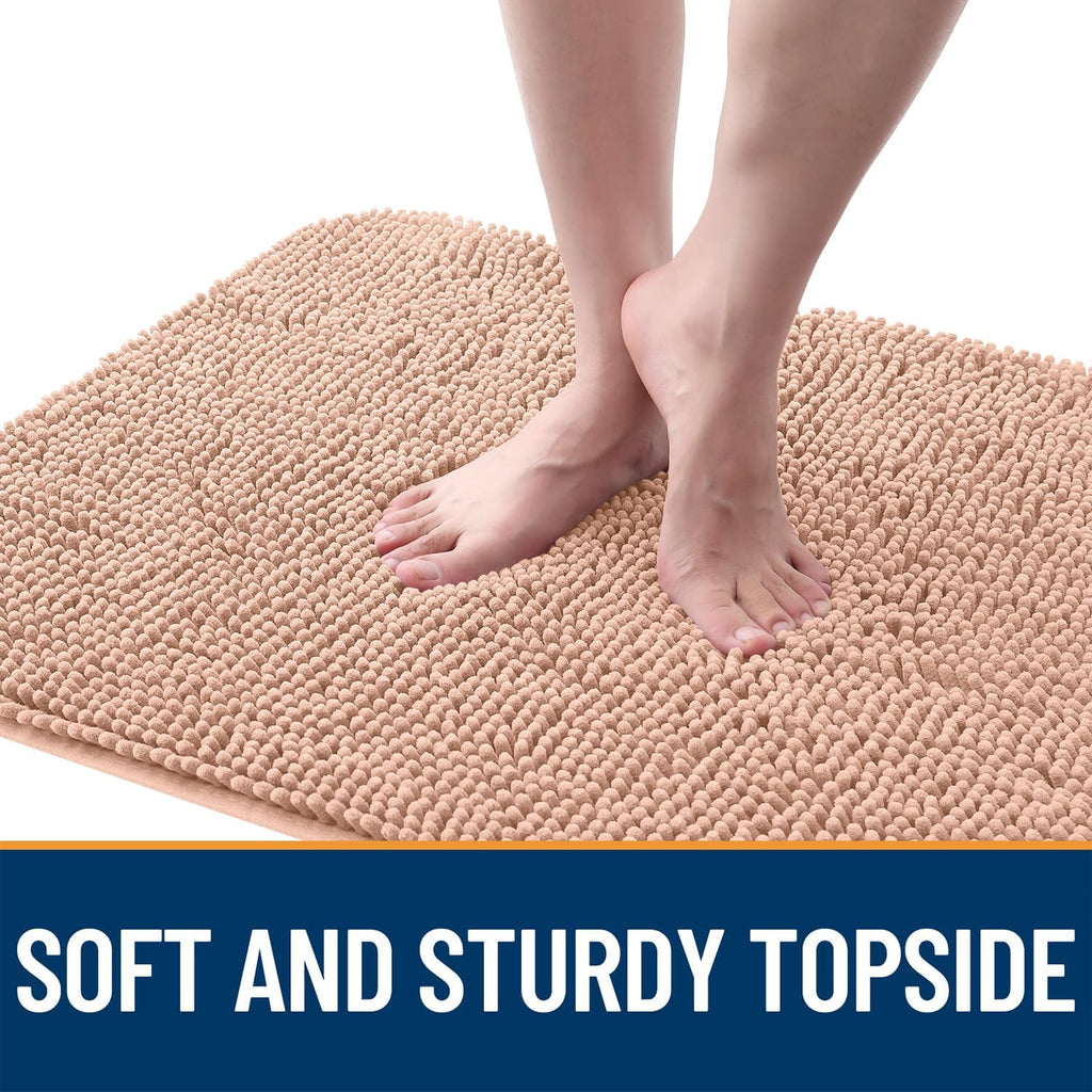 OLANLY Dog Door Mat - Absorbent Non-Slip Chenille Mat for Muddy Paws | 32x20, Quick Dry, Peach