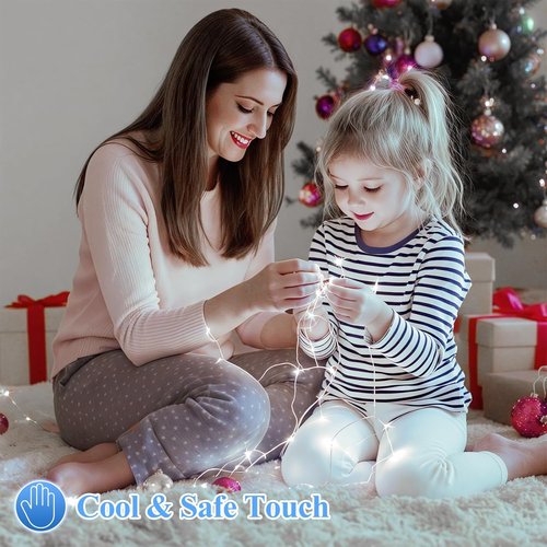Lakumu Fairy Lights - 12-Pack Battery Operated 7FT Waterproof Silver Wire LED String Lights | Cool White for DIY Decor