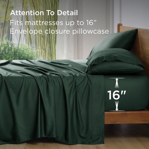 Bedsure King Size Cooling Sheets Set - Breathable Rayon from Bamboo, Soft & Luxurious, Deep Pocket, Forest Green