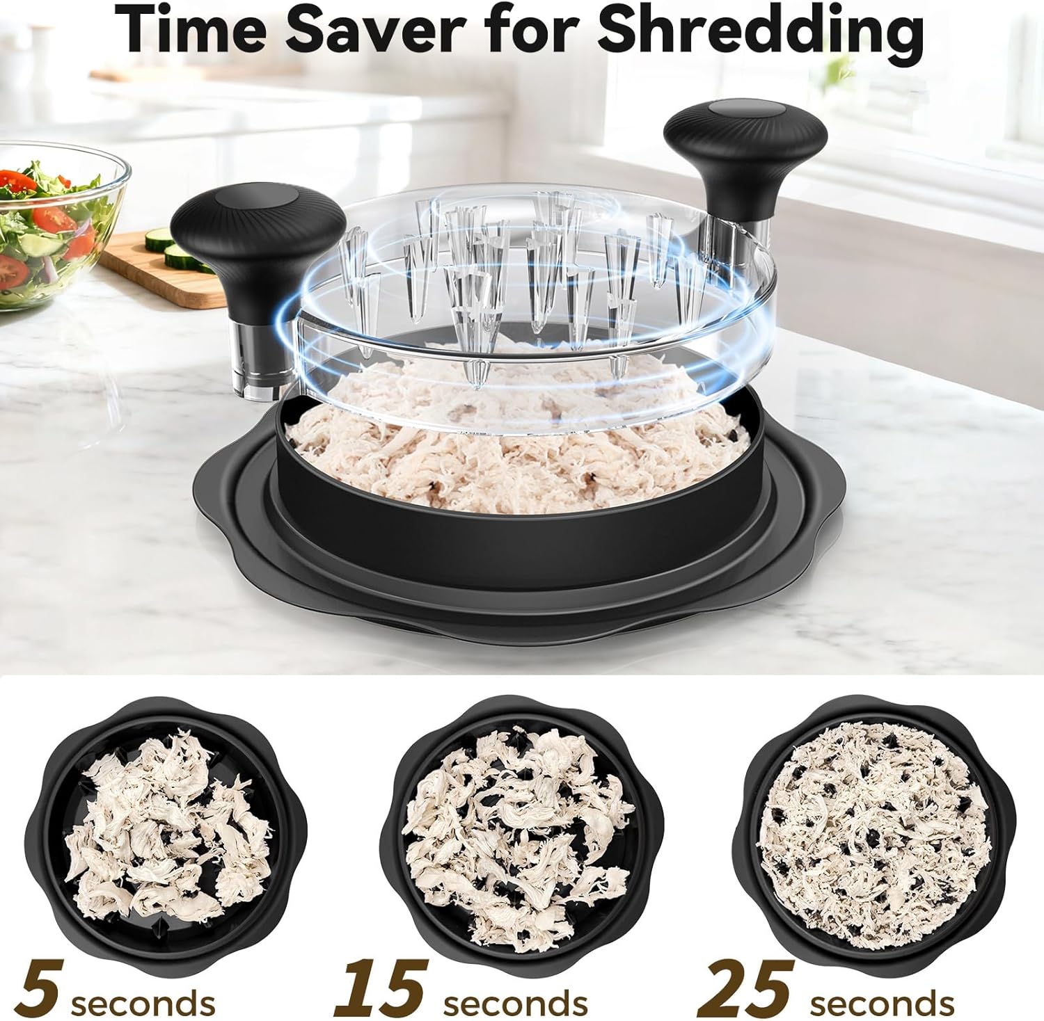 Ukeetap 10" Pro Chicken Shredder Tool - BPA-Free, Ergonomic Design & Anti-Slip Base, Black