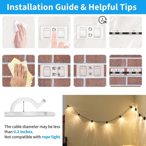 SWSEAM Hooks for Outdoor String Lights Clips: 102Pcs Heavy Duty Light Hook with Waterproof Adhesive Strips - Outside Clear Cord Holders for Hanging Christmas Lighting - Outdoors Sticky Clip (102)
