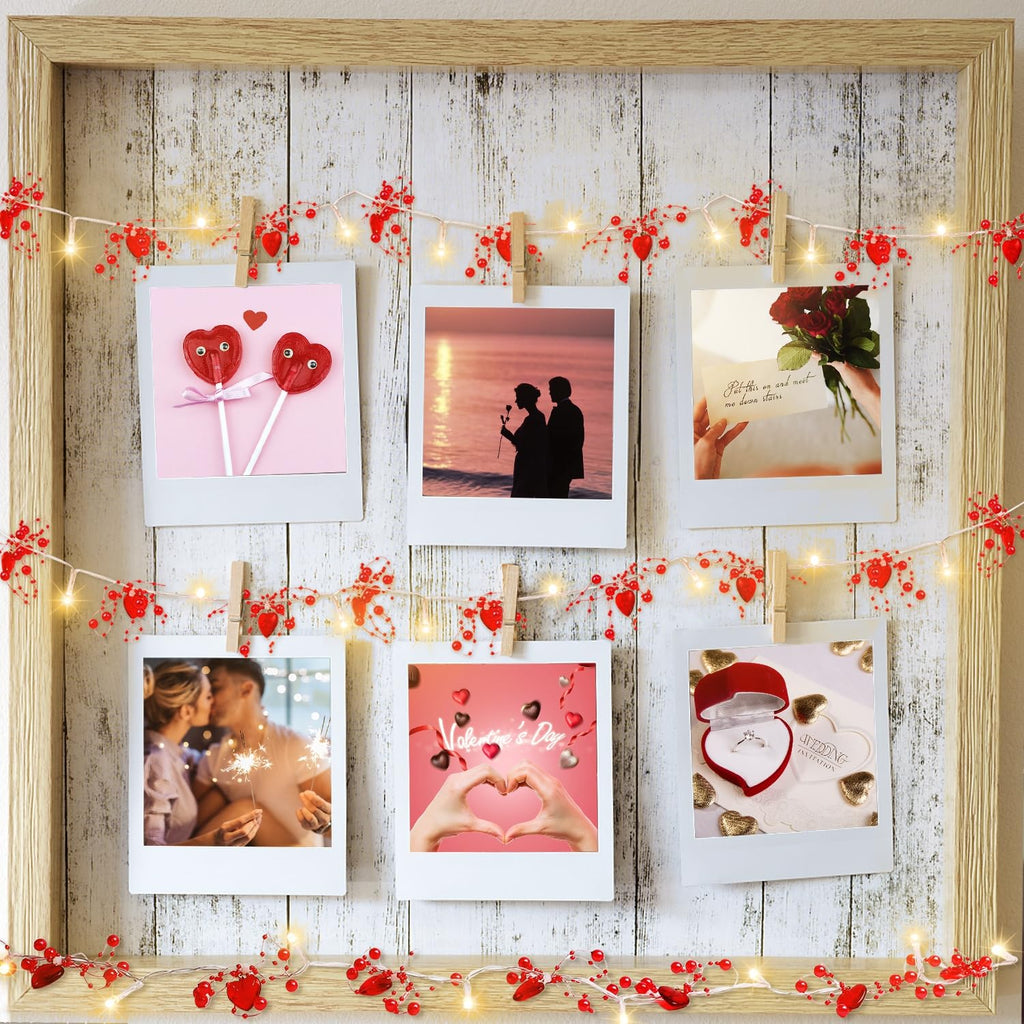Ridota Valentine Decorations 10 FT Fairy String Lights, 30 LEDs Red Berry Beaded Heart Shaped String Lights, Battery Operated Valentine Lights for Mother's and Father's Day, Wedding, Proposal (2)