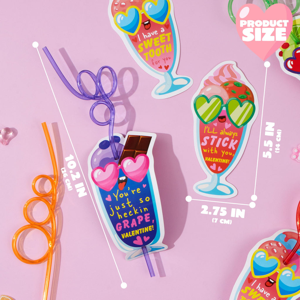 JOYIN 36 Pack Valentines Day Gift Cards with Colorful Loop Reusable Drinking Straws for Kids Valentine Party Favor, Classroom Gift Exchange, School Prizes