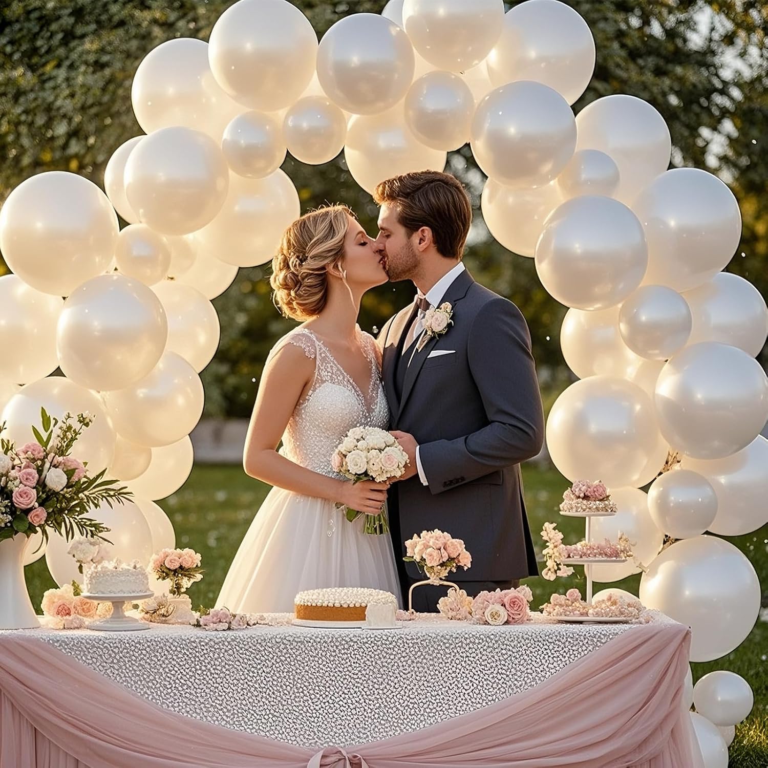 Pearl White Balloons - 12 Inch Latex Party Balloons for Weddings, Engagements & Celebrations
