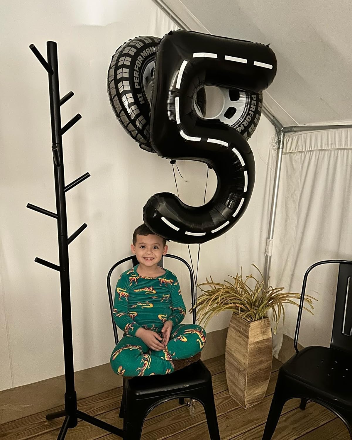 Race Car 5 Balloon - 40 Inch Black Number 5 Birthday Balloon Decorations for Kids' Parties