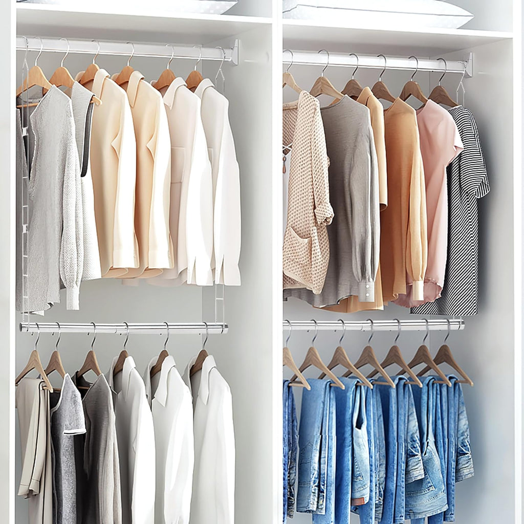 Storage Maniac Adjustable Closet Hanging Rod - Space-Saving Organizer for Clothes | Chrome Finish, 1 Pack