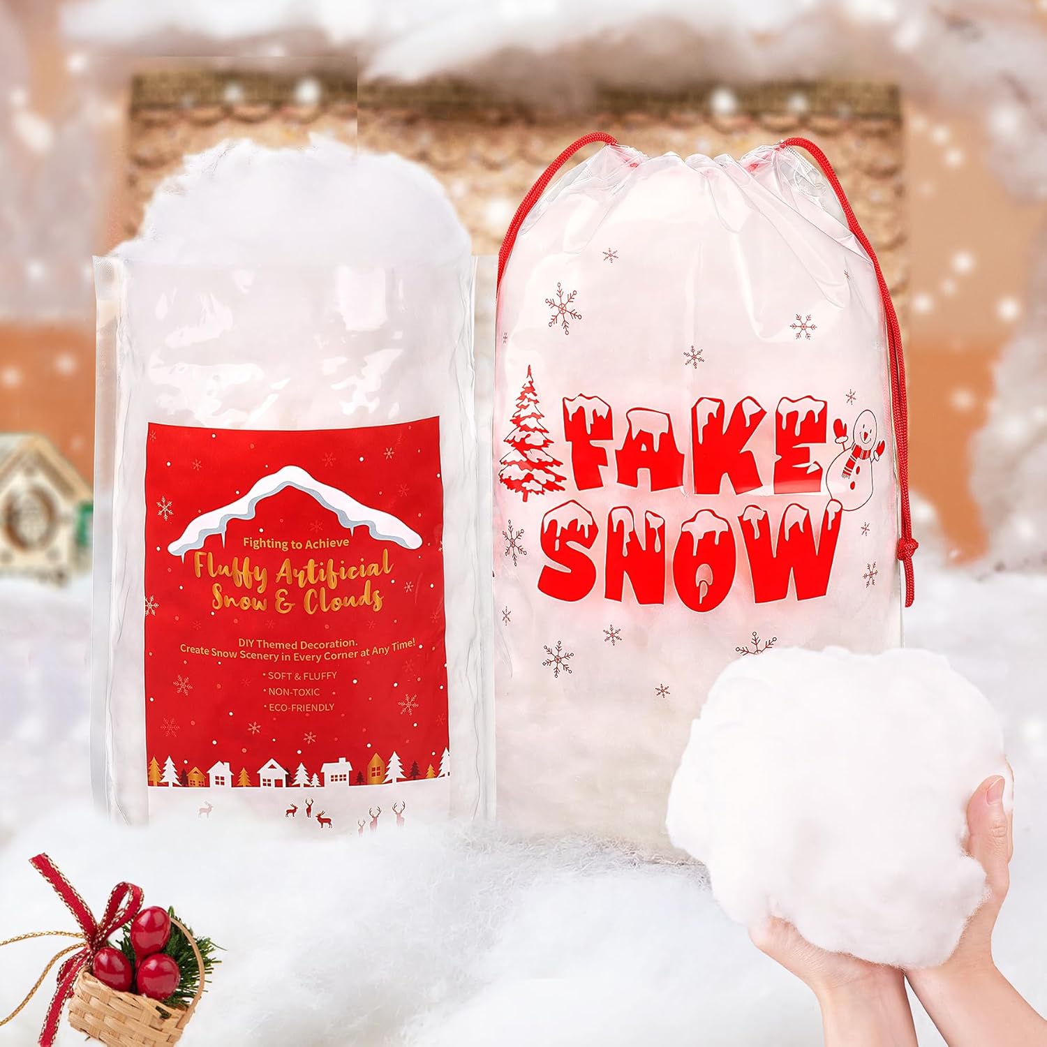 Skiennix Fake Snow Decor - 520g Fluffy Artificial Snow for Christmas & Holiday Displays
