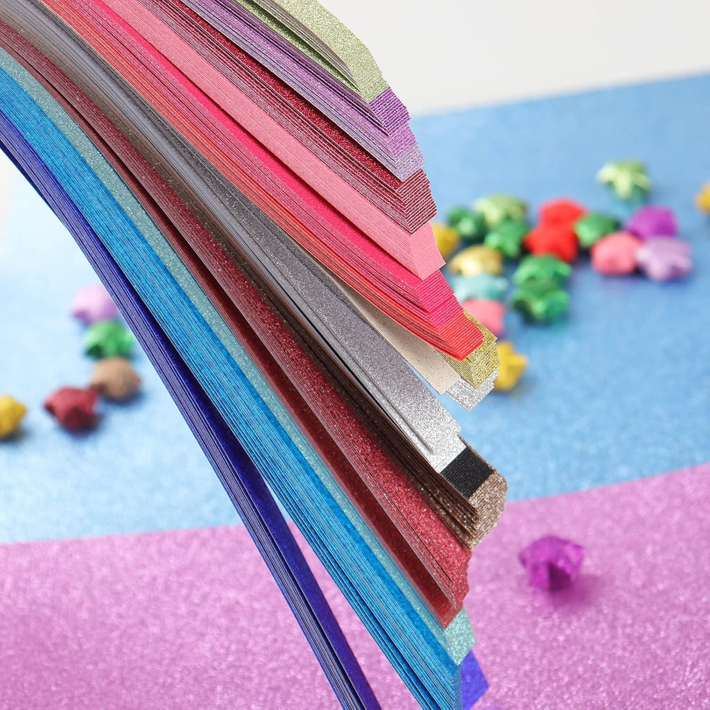 Mluchee 360 Sheets Glitter Lucky Stars Paper Strips - 18 Colorful Folding Papers for DIY Projects & Gifts