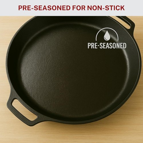 Cast Iron Skillet - 20 Inch Pre-Seasoned Cooking Pan with Dual Handles & Cleaner Scrubber | Heavy Duty for Grill, Oven, Stove, Campfire