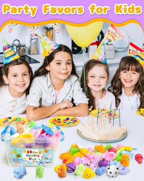 Kawaii 80 Pack Squishy Toys - Fun Party Favors for Kids | Perfect Mini Birthday Gifts & Classroom Prizes