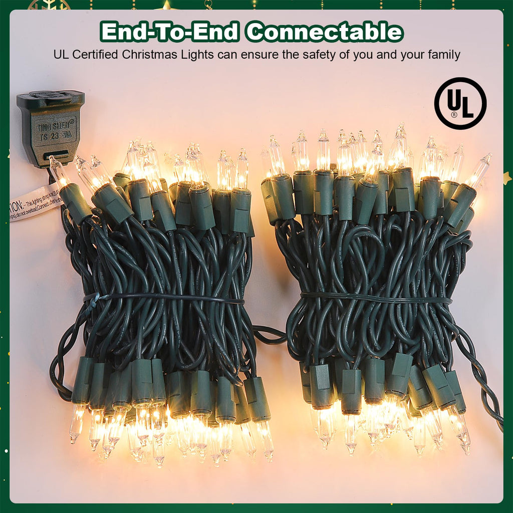 Meteds Christmas Lights 50 Count Clear Mini Lights Green Wire UL Certified Connectable Warm White String Lights for Christmas Decor (50 Count 13FT)