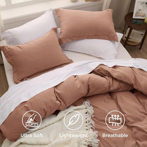 Bedsure Mocha Mousse Duvet Cover - Extra Soft 3-Piece Queen Bedding Set with Zipper Closure & Pillow Shams