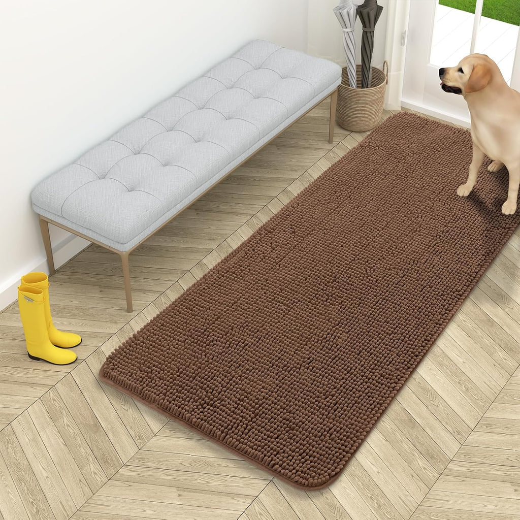 OLANLY Dog Door Mat - Absorbent Non-Slip Washable Chenille Mat for Muddy Paws | 54x24 Mocha