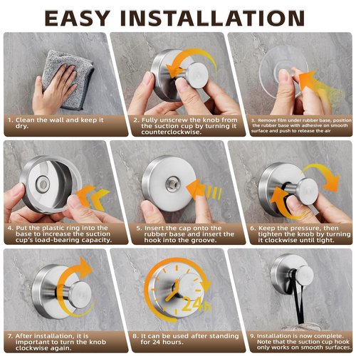 Supopular Reusable Heavy Duty Suction Cup Hooks for Kitchen/Bathroom/Shower - Wet-Proof Hooks for Towels, Robes, Loofah&Wreaths/No Drill Mounting on Glass, Tile, Metal (2, Brushed Nickel)