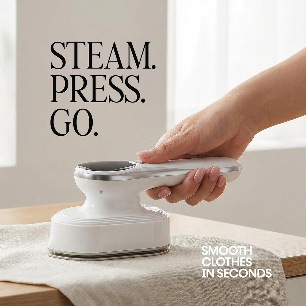 Skiennix Handheld Garment Steamer - 2-in-1 Portable Iron with Fast 10s Heat-Up, LED Display & Leak-Proof Design - White