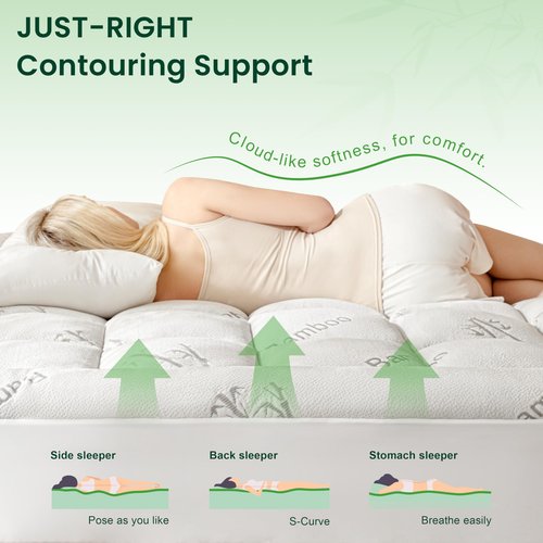 Love's cabin King Mattress Topper Viscose Derived from Bamboo, Thick Pillow Top Mattress Pad with Stretchable Pockets for 8"-20" Mattress, Soft Breathable Cooling Mattress Topper for Hot Sleepers