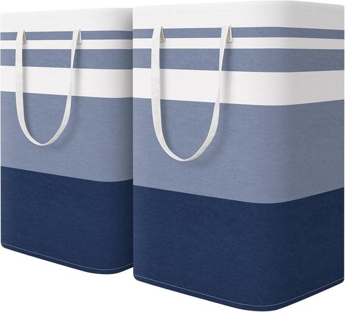 HomeHacks Large Waterproof Laundry Basket - Collapsible Tall Hamper with Extended Handles | 75L, Blue