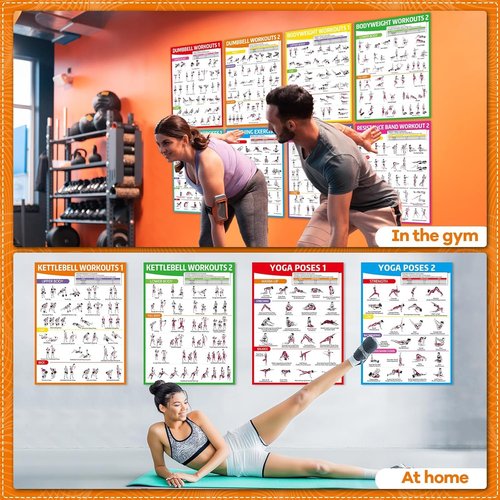 **Gisgfim 12PCS Workout Posters - Full Body Exercise Charts for Home Gym | Dumbbells, Yoga, Resistance Bands**
