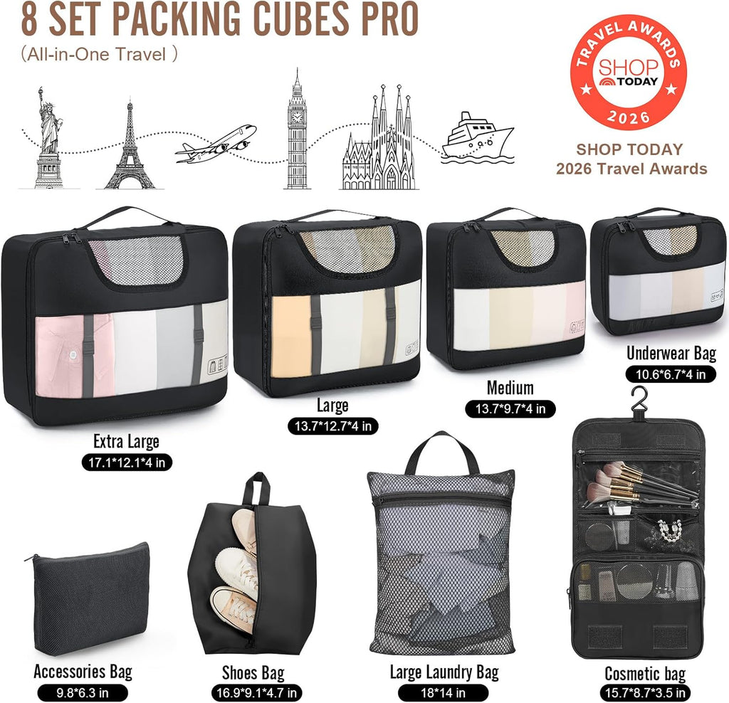 Veken Packing Cubes - Travel Organizer Bags Set with Laundry & Toiletry Bags | 10-Piece Set in 4 Sizes