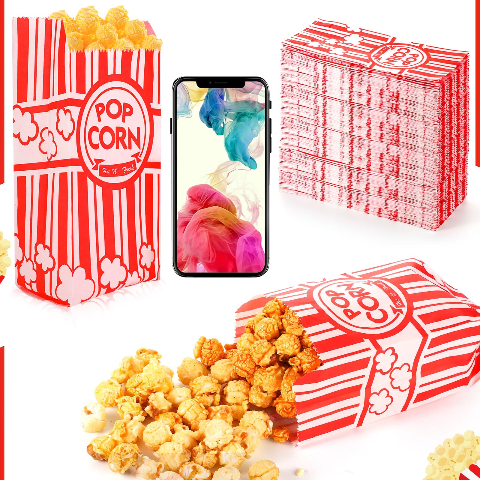 300 Pcs Popcorn Bags, 1 Oz Paper Popcorn Bag Individual Servings for Pop corn Machine Maker Cart Bulk Movie Nights Cinema Party Supplies