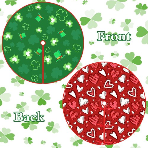 Avxdbr St Patricks Day Reversible Tree Skirt 35 Inch Valentine Tree Skirts Double Sided Plush Christmas Tree Skirt Heart Shamrock Holiday Party Decorations