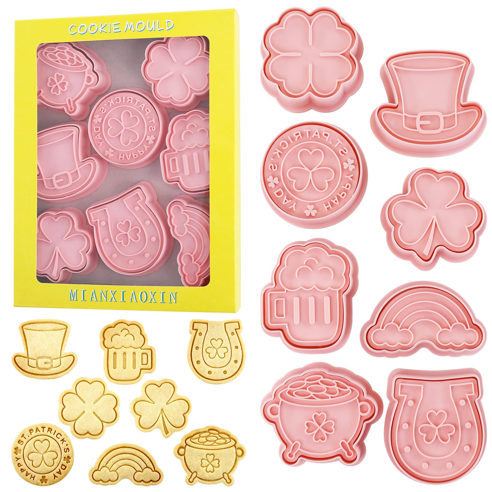 St. Patrick's Day Cookie Cutters 8 Pcs Plastic Cookie Cutter Four Leaf Clover Biscuit Cutters for Irish Holiday Party (St. Patrick)