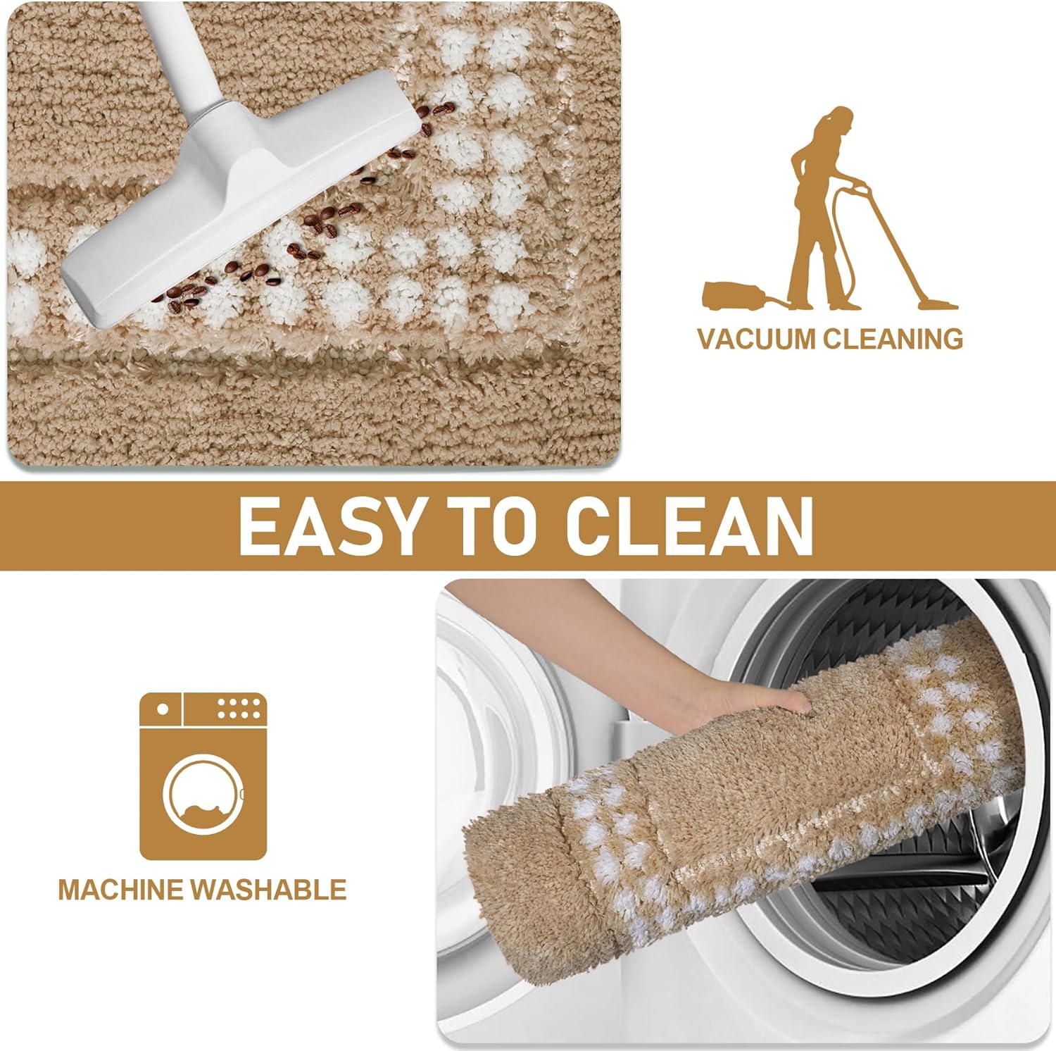 Skiennix Beige Bathroom Rugs - Non-Slip Washable Microfiber Mats | Plush & Absorbent 20x31 Inches