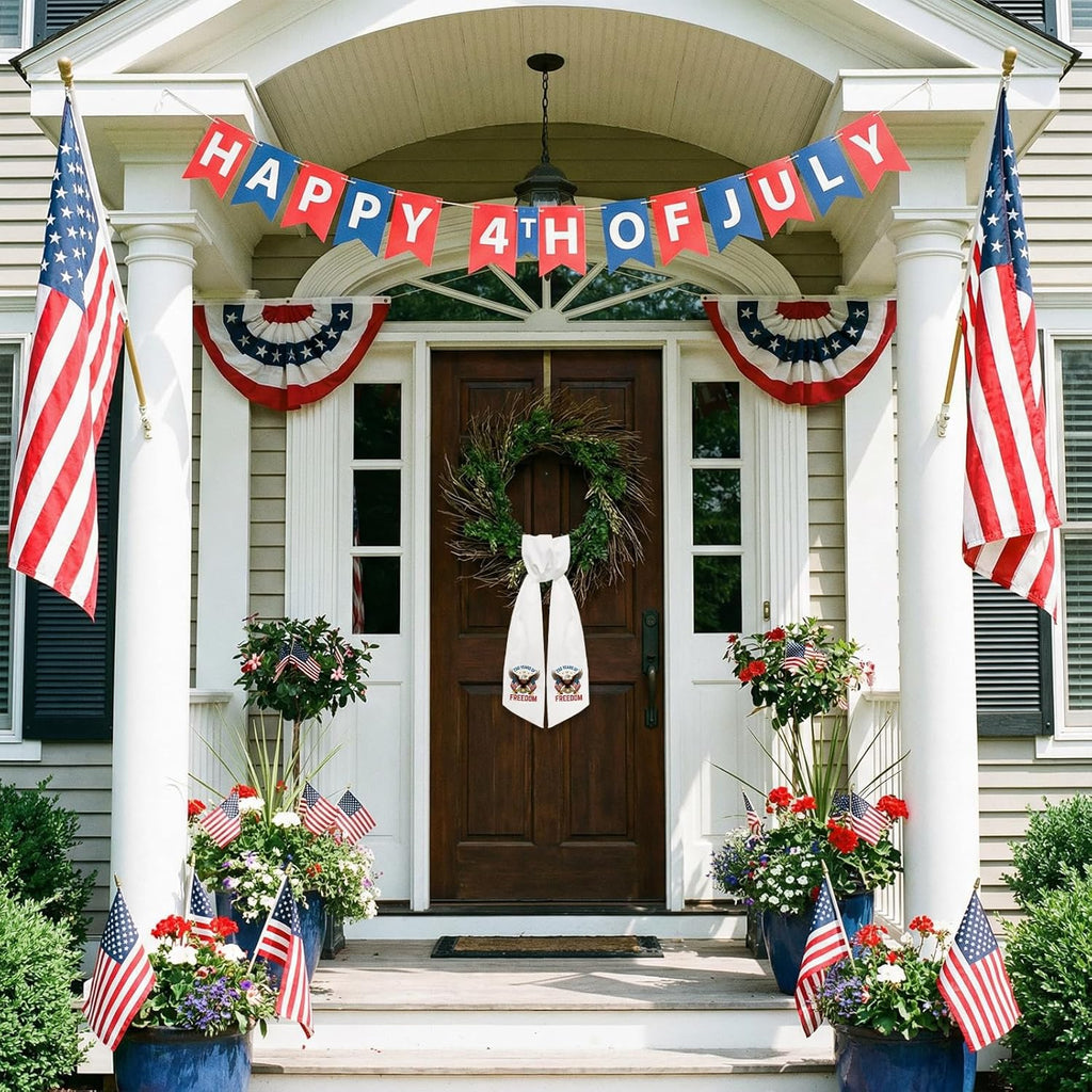 USA Patriotic Wreath Sash - Freedom Eagle Ribbon for Front Door | American Flag Decor