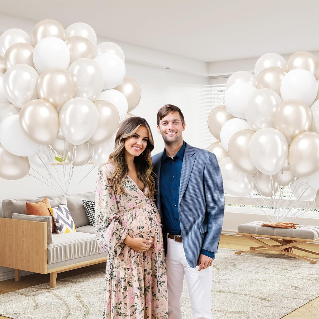 Skiennix 12-Inch Double Stuffed Pearl Balloons - Elegant Pearl White Latex for Weddings & Parties