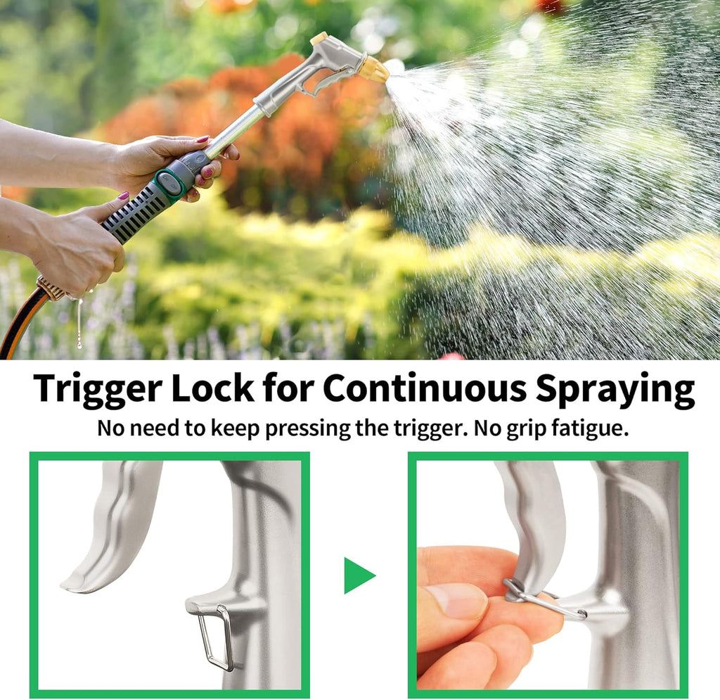AUTOMAN Garden Hose Nozzle - Heavy Duty Metal Sprayer with 4 Patterns for Watering & Washing