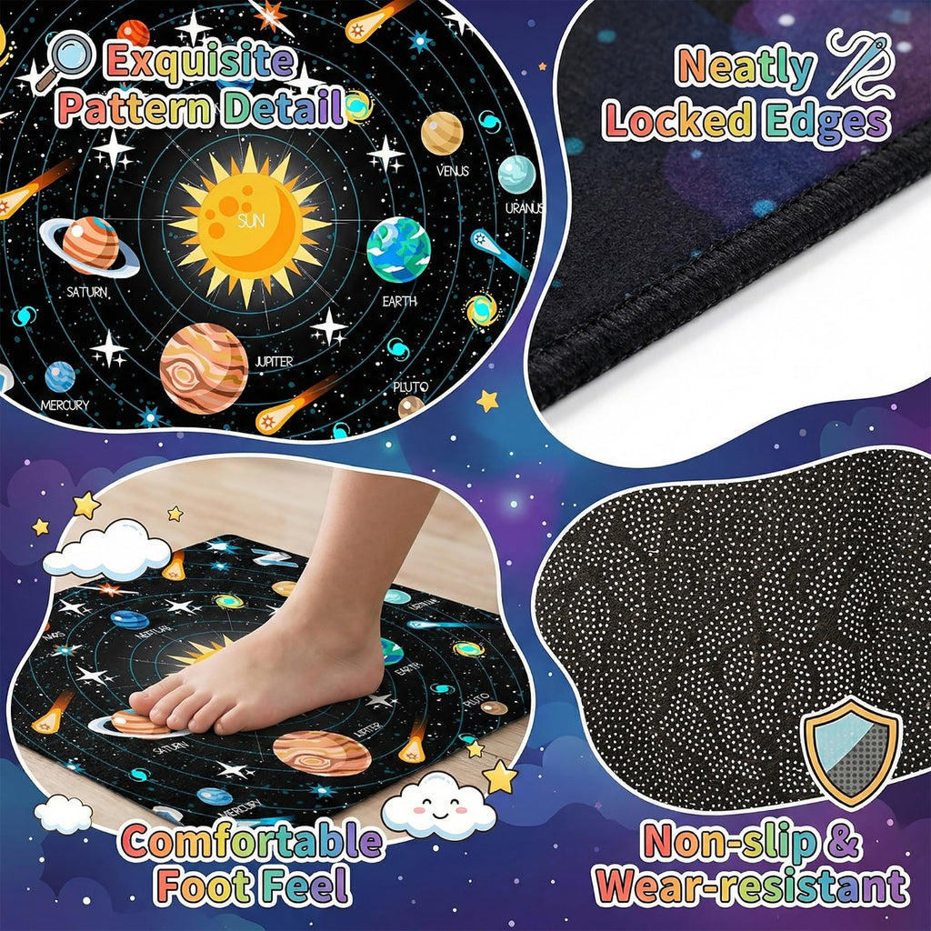Outer Space Rugs Small Size Universe Solar System Planet Theme Carpets Kids Rugs for Playroom Educational Learning Area Rug for Living Room Bedroom Indoor Crystal Polyester Floor Sofa Mats, 2'×3'