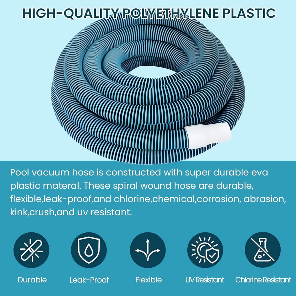 POOLWHALE 30-Foot Swimming Pool Vacuum Hose - Weighted Rotatable Handle & Wheels for Easy Cleaning