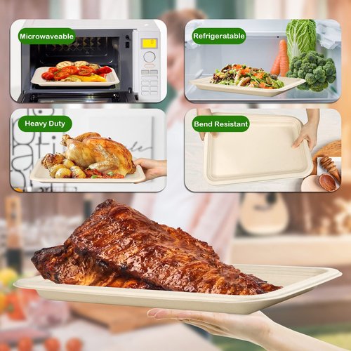 EcoAvance Large Paper Plates 14 Inch, 100 Pack Disposable Trays, Heavy Duty Dinner Size, Eco-Friendly Compostable Biodegradable, Strong Sturdy Brown