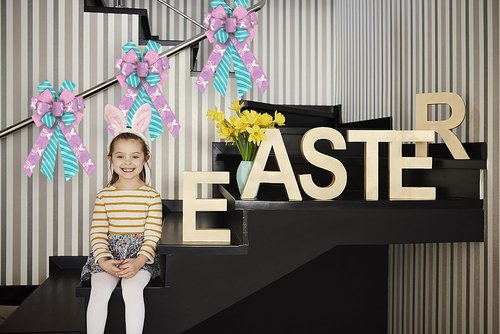 Hying Large Easter Bunny Bows - Glitter Pink & Blue Burlap Wreath Decor | Spring Holiday Tree Topper