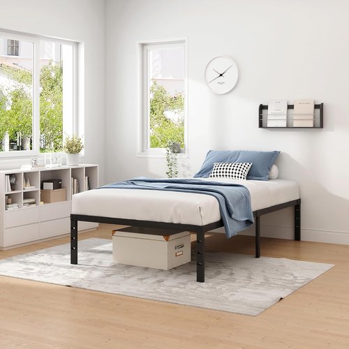 Jeton Metal Bed Frame - Twin Size with Storage Space | Heavy Duty, Easy Assembly, No Box Spring Needed - Black, 12 Inch