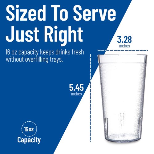 Carlisle FoodService Products Stackable Tumbler with Pebbled Exterior for Kitchen, Restaurants, And Fast Food, Plastic, 16 Ounces, Clear, (Pack of 24)