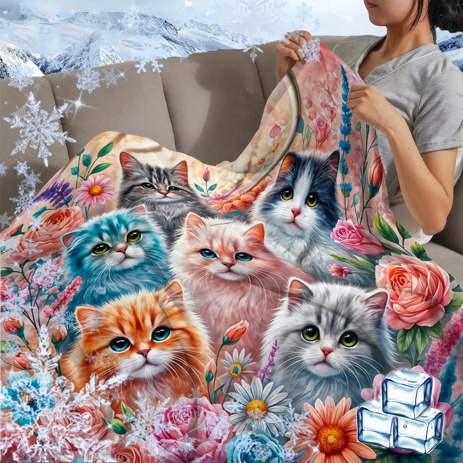 Mirelido Warrior Cat Quilt Throw Blanket with Cats Lovers Flannel Throw Blanket Merchandise Four Seasons Family Universal for All Seasons Living Bed Room Couch Picnic 50x40 Inch (Cat)