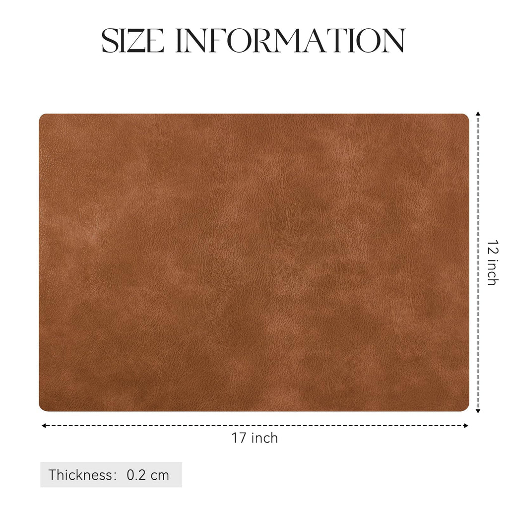 MOSAYT Vinyl Placemats Set of 8-12 X 17 Inch - Faux Leather 100% Waterproof Oil-Proof Wipeable PU Place Mats, Heat Resistant Reversible Table Mats for Kitchen, Dining, Outdoor (Reddish Brown)