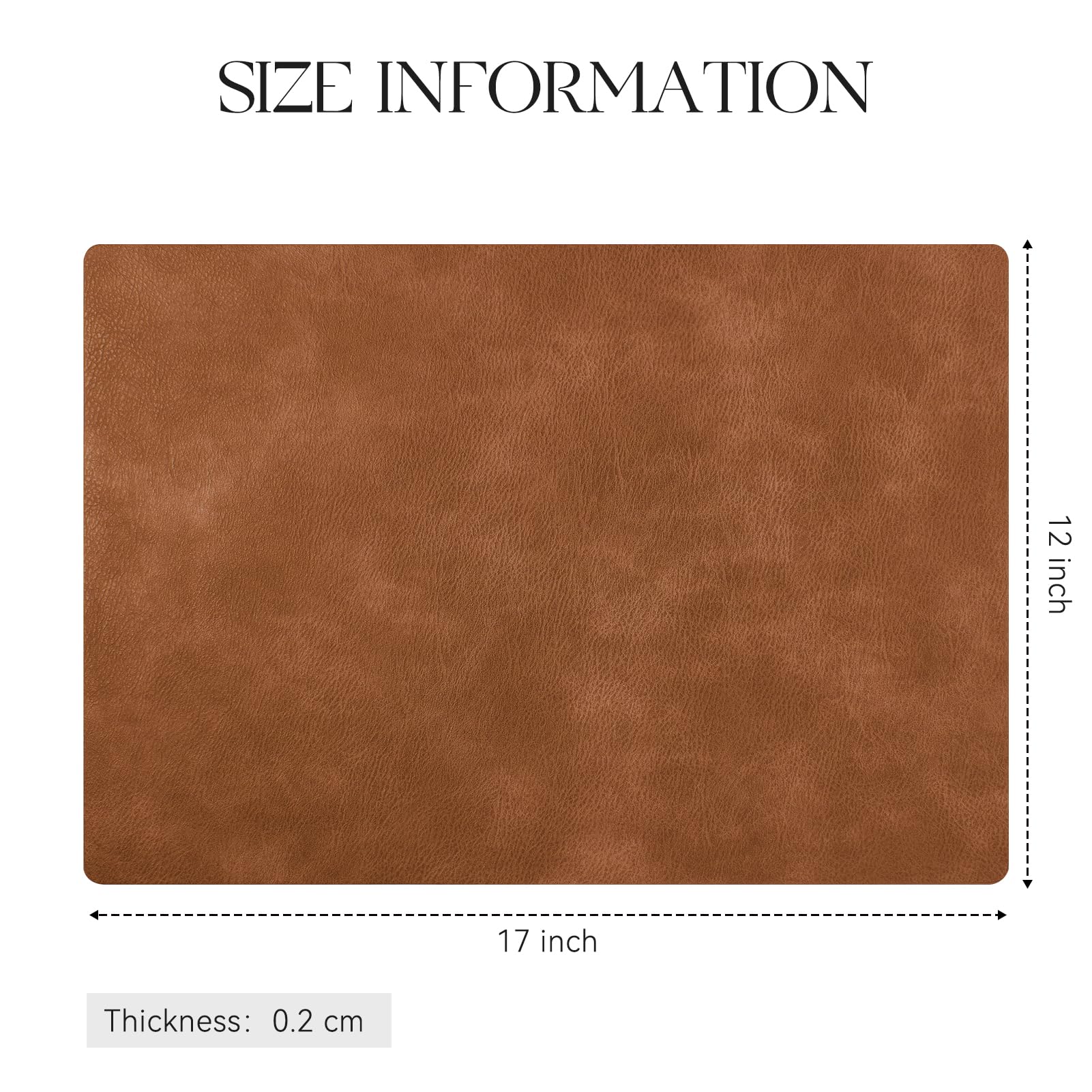 MOSAYT Vinyl Placemats Set of 8-12 X 17 Inch - Faux Leather 100% Waterproof Oil-Proof Wipeable PU Place Mats, Heat Resistant Reversible Table Mats for Kitchen, Dining, Outdoor (Reddish Brown)