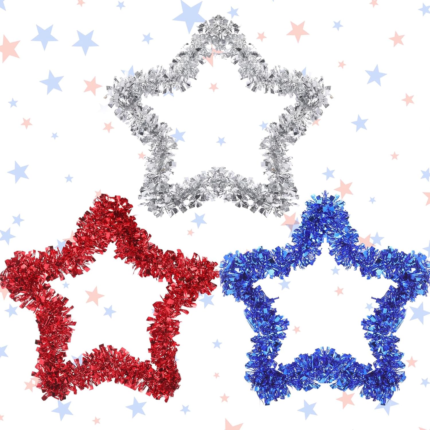 Patriotic Tinsel Wreath by [Brand Name] - 3 Pcs Red, White & Blue Decor for Independence Day & Memorial Day