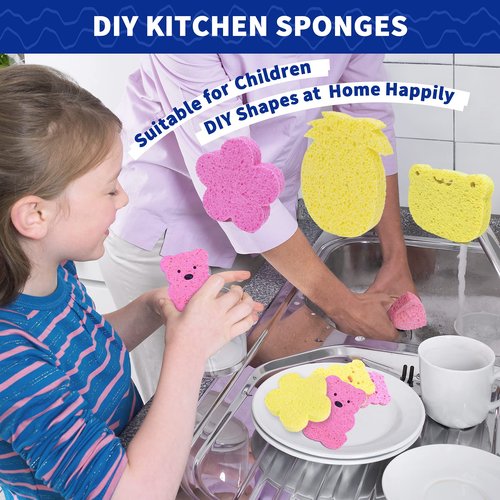 CELOX 24 Pack Durable Kitchen Sponges, Natural Wood Pulp Sponges for Dishes, Absorbent Cellulose Sponge Bulk for Cleaning Kitchen, Bathroom, DIY for Kids, 4.3" x 2.6" x 0.5"