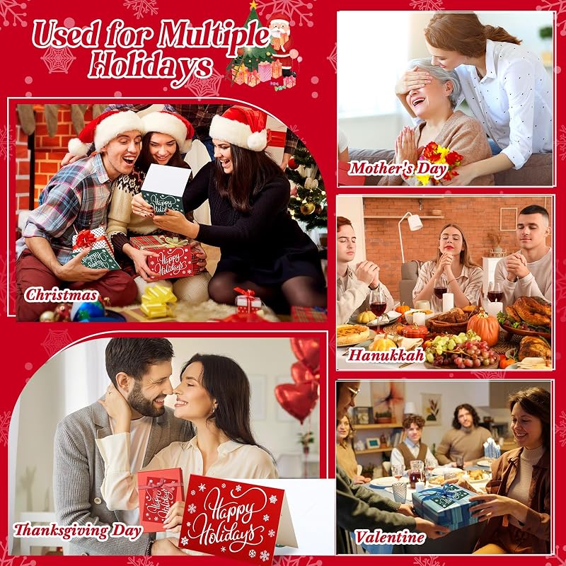 Happy Holidays Cards with Envelopes 160 Pcs - 3.5x5 Inches, Red & Green (Variation: Red, Green+160)