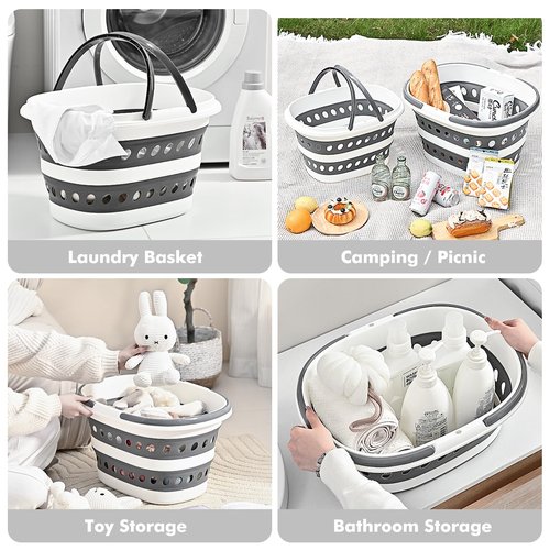2 Packs Collapsible Laundry Baskets with Handles 7.4 Gallon Heavy Duty Laundry Basket Rectangle Pop Up Silicone Laundry Bucket Small Portable Storage Organizer Collapse Basket Small Room Organization