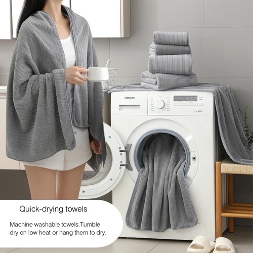 Hailea 18 Piece Family Bath Towel Set Include 6 Bath Towels,6 Hand Towels and 6 Washcloths Soft Bathroom Towel with Hanging Loops,Highly Absorbent Quick Dry Towels Set for Bathroom,Hotel and Spa-Grey