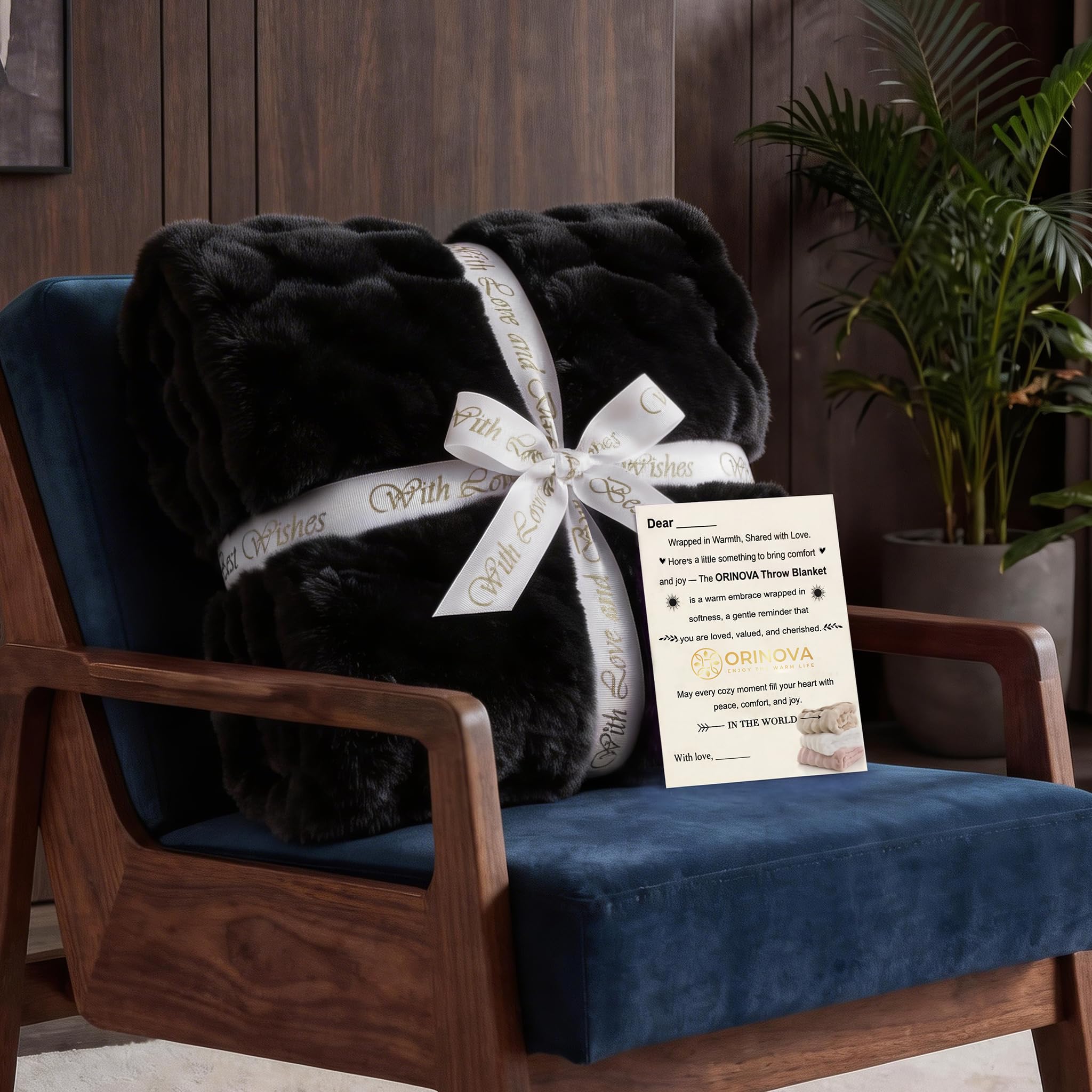 ORINOVA Black Fluffy Thick Fur Throw Blanket 50x60 for Bed Couch Office Chair Bunny Soft Blanket for Adults Gift Home Living Room Decorative Decor 860 GSM