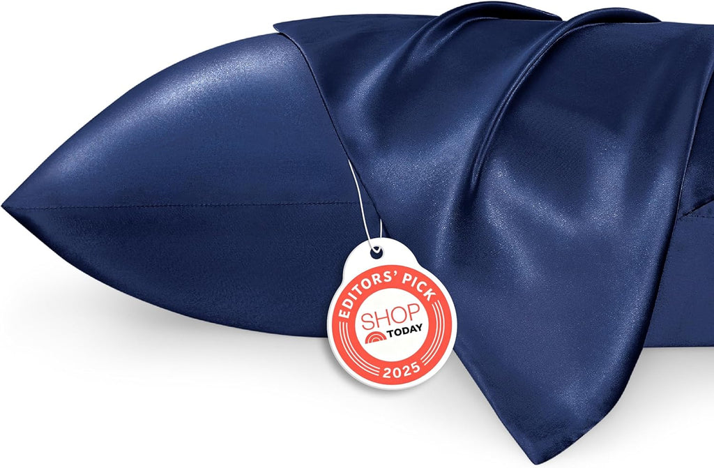 Bedsure Satin Pillowcases - Luxurious Silk-Like Queen Size Set of 2 | Navy 20x30 Inches, Envelope Closure