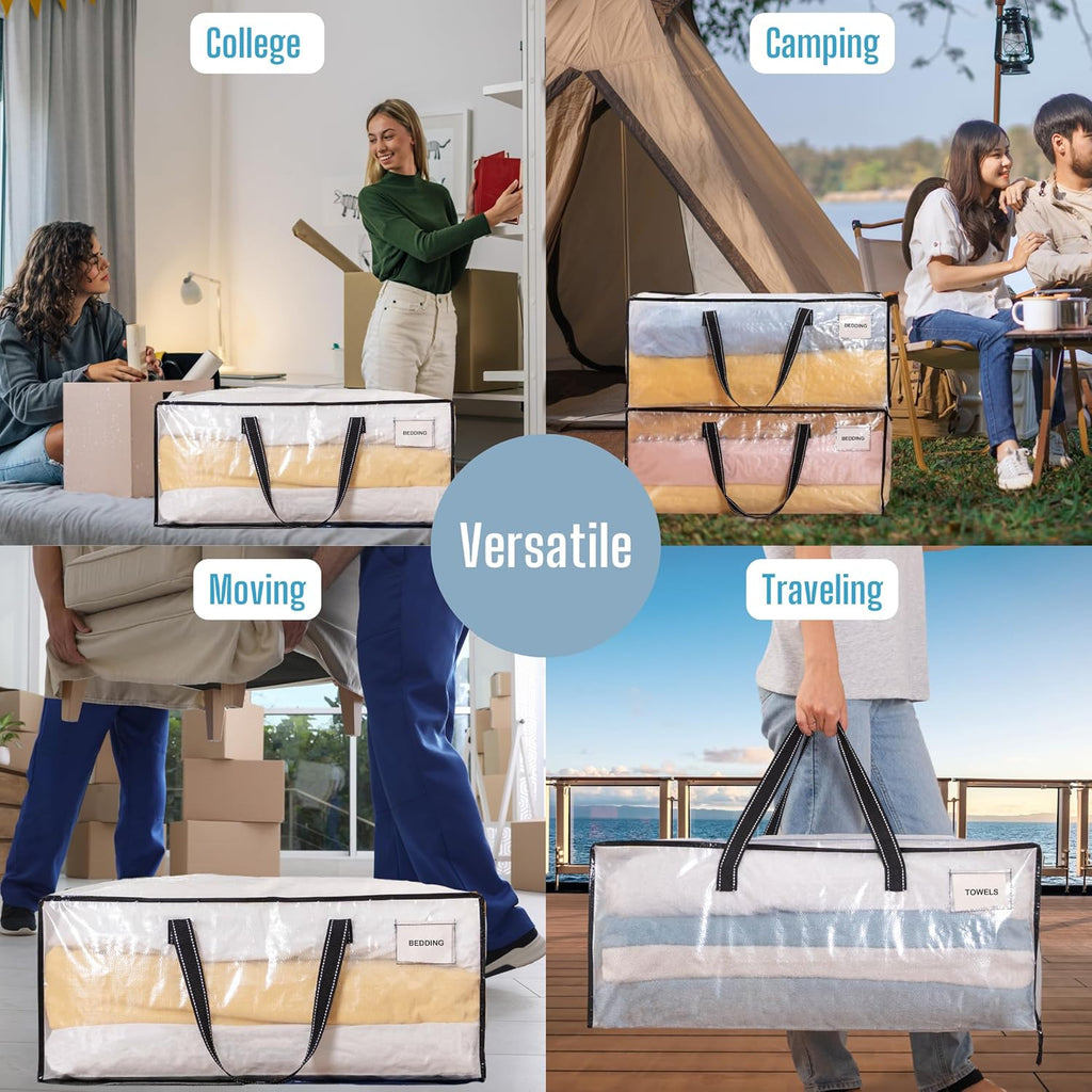 VENO Heavy Duty Moving Bags - Clear Christmas Storage Bins with Lids | 2 Pack for Clothes & Blankets
